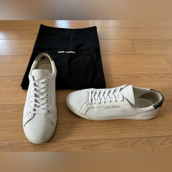 SAINT LAURENT White and Green Snake Andy Sneakers - Picture 4 of 10